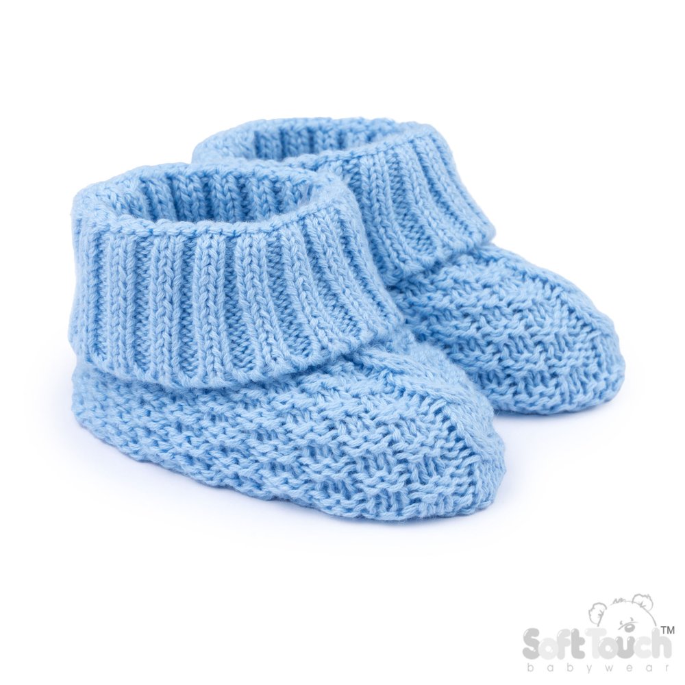 B460-B: Blue Cotton Knitted Bootees B460-B: Blue Cotton Knitted Bootees